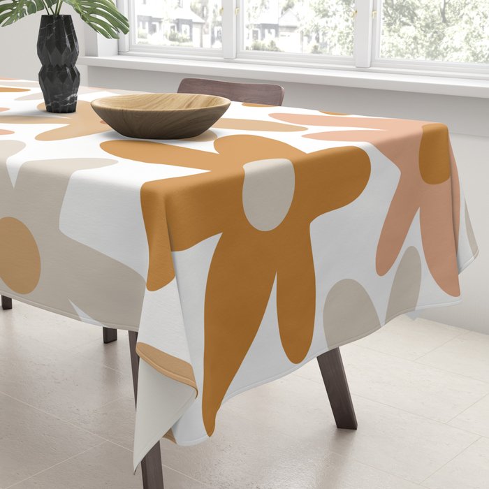 Daisy Time Floral Pattern Blush Ochre Putty on White Tablecloth Gallery Image 3