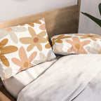 Daisy Time Floral Pattern Blush Ochre Putty on White Pillow Sham Gallery Image 2