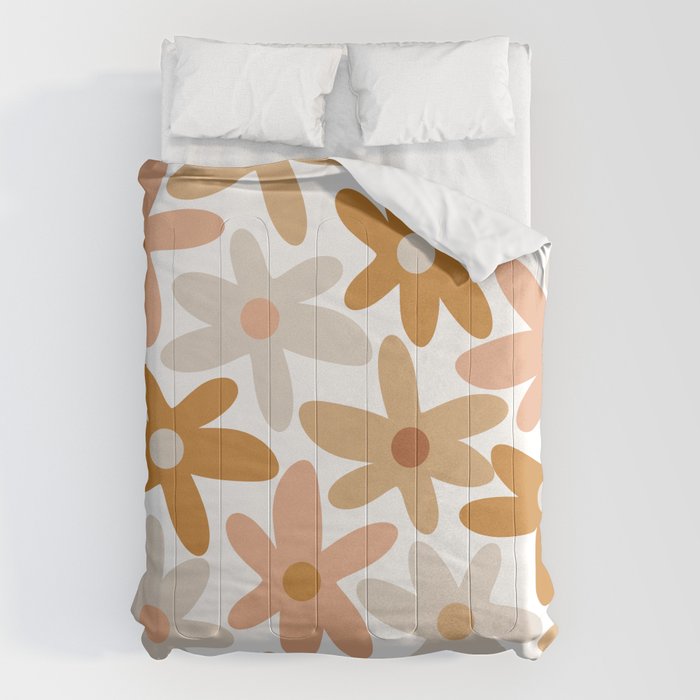 Daisy Time Floral Pattern Blush Ochre Putty on White Comforter Gallery Image 6