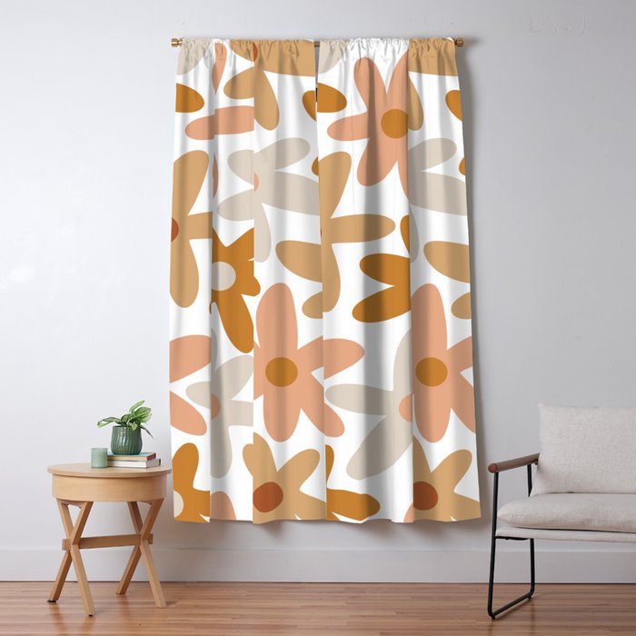 Daisy Time Floral Pattern Blush Ochre Putty on White Window Curtain Gallery Image 5
