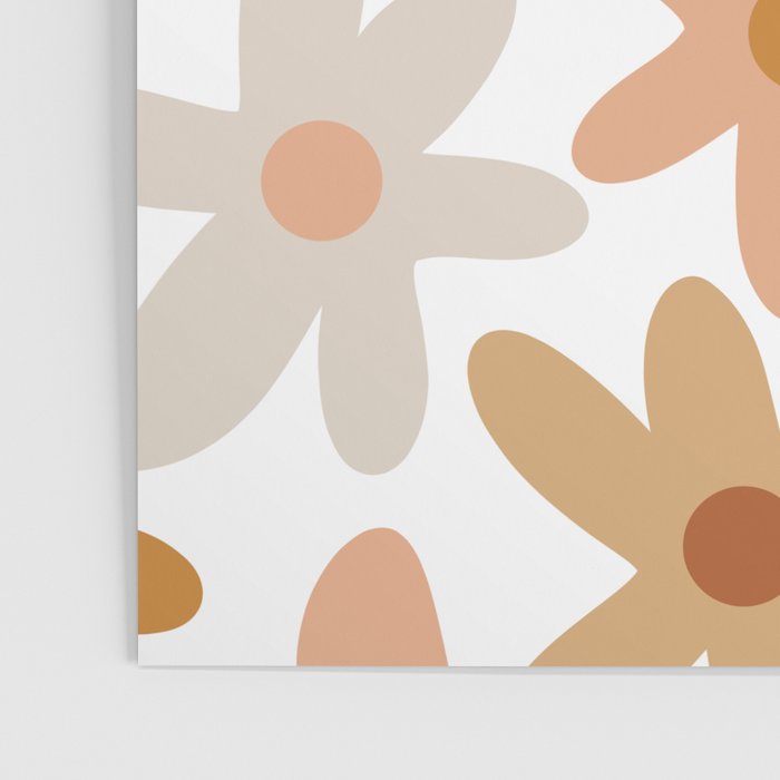 Daisy Time Floral Pattern Blush Ochre Putty on White Poster Gallery Image 3