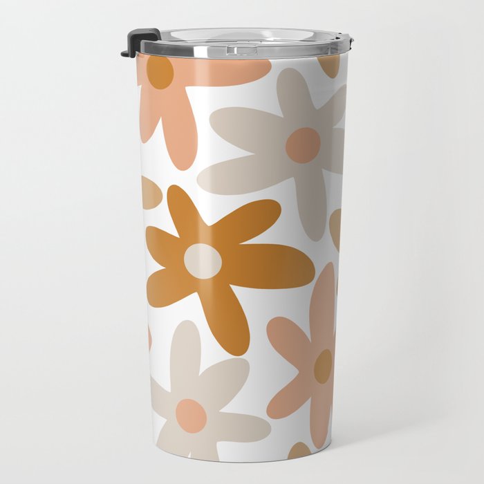 Daisy Time Floral Pattern Blush Ochre Putty on White Travel Mug Gallery Image 3