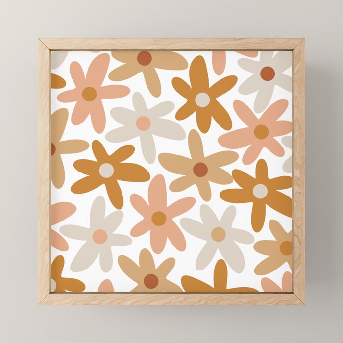 Daisy Time Floral Pattern Blush Ochre Putty on White Mini Art Print Gallery Image 1