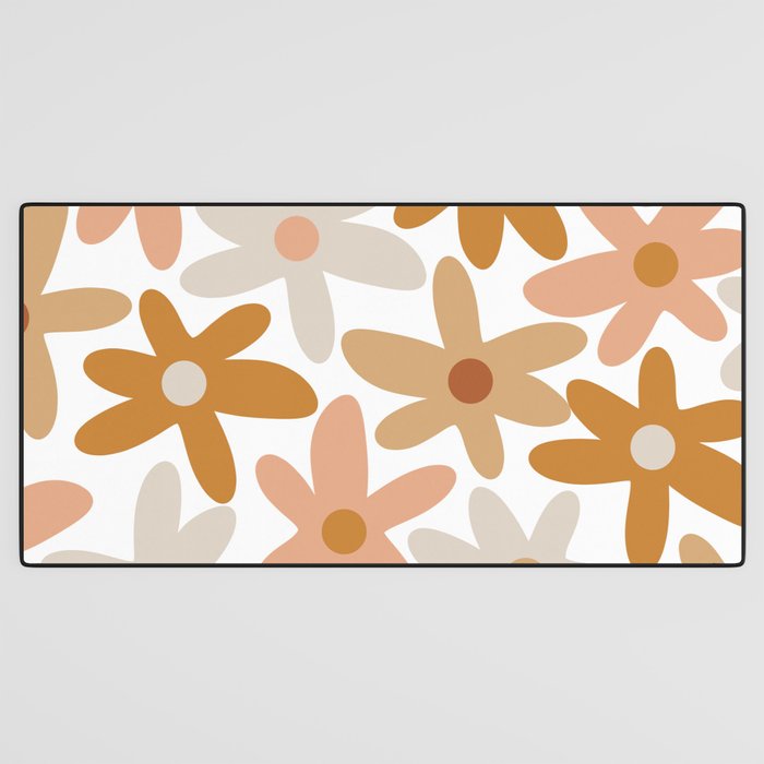Daisy Time Floral Pattern Blush Ochre Putty on White Desk Mat Gallery Image 3