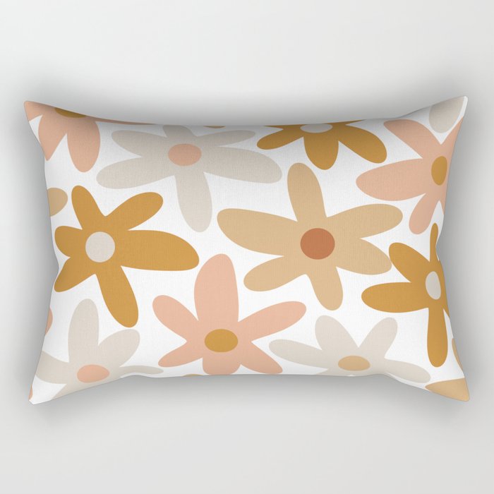 Daisy Time Floral Pattern Blush Ochre Putty on White Rectangular Pillow Gallery Image 1