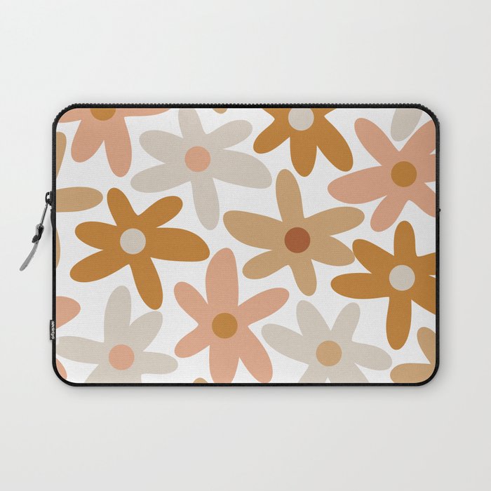 Daisy Time Floral Pattern Blush Ochre Putty on White Laptop Sleeve Gallery Image 1