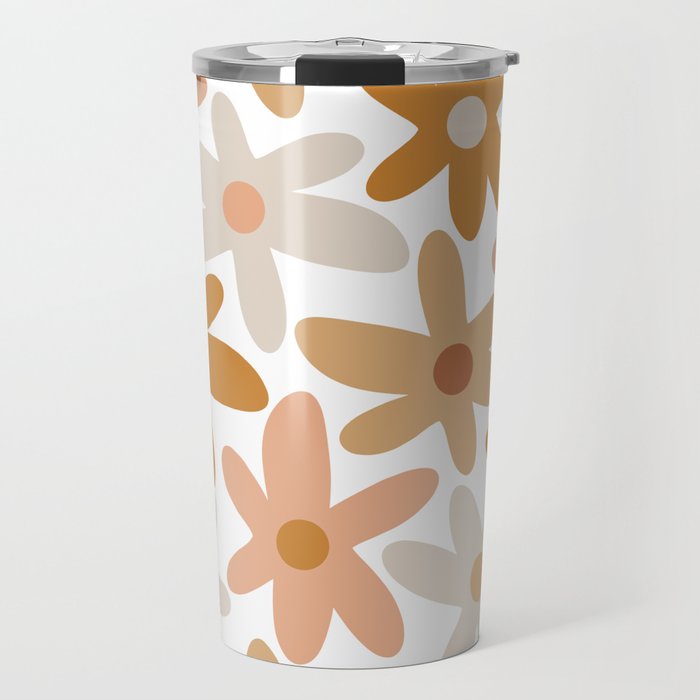 Daisy Time Floral Pattern Blush Ochre Putty on White Travel Mug Gallery Image 1