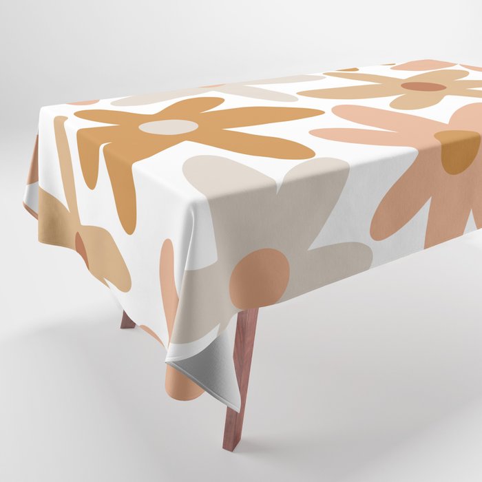 Daisy Time Floral Pattern Blush Ochre Putty on White Tablecloth Gallery Image 1