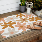Daisy Time Floral Pattern Blush Ochre Putty on White Outdoor Rug Gallery Image 2