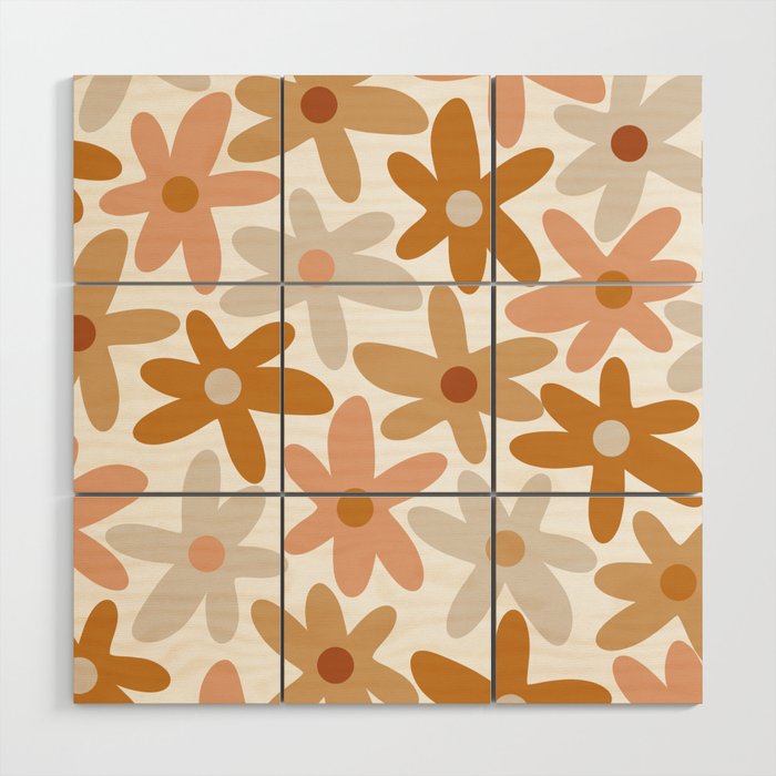 Daisy Time Floral Pattern Blush Ochre Putty on White Wood Wall Art Gallery Image 1