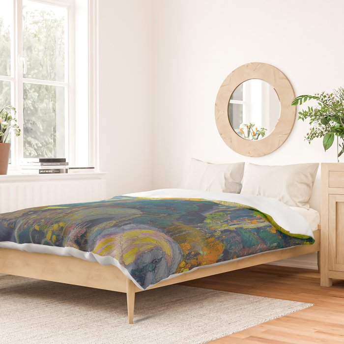 Canadian Landscape Franklin Carmichael Art Nouveau Post-Impressionism Autumn Hillside Duvet Cover Gallery Image 2