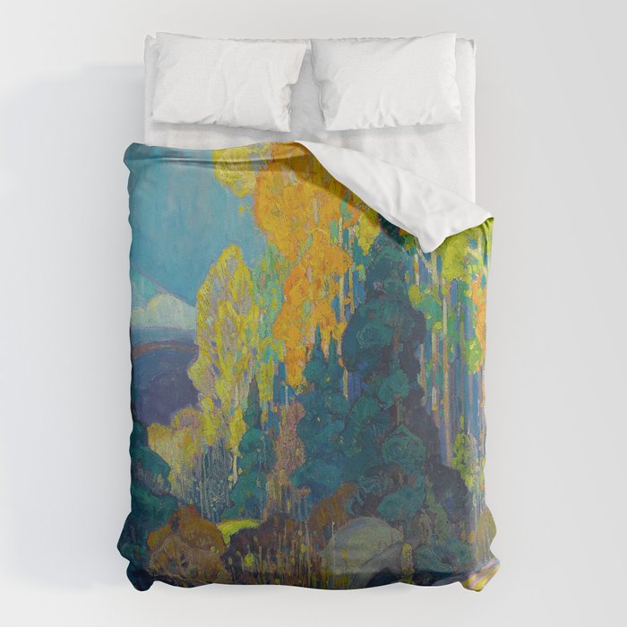 Canadian Landscape Franklin Carmichael Art Nouveau Post-Impressionism Autumn Hillside Duvet Cover Gallery Image 1