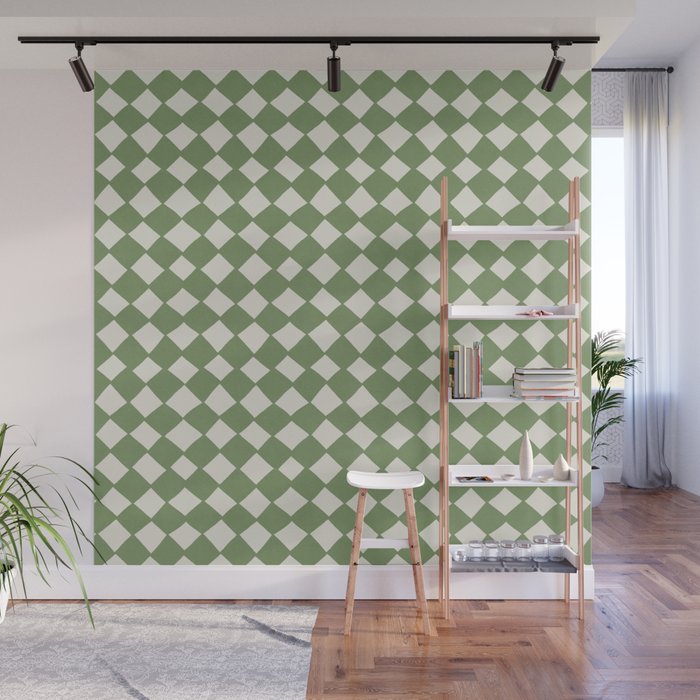 Diamond Pattern Abstract - Green Wall Mural Gallery Image 1