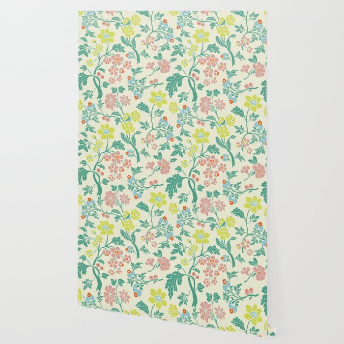 Classic Chinese-Inspired Pastel Floral Pattern Wallpaper Gallery Image 2