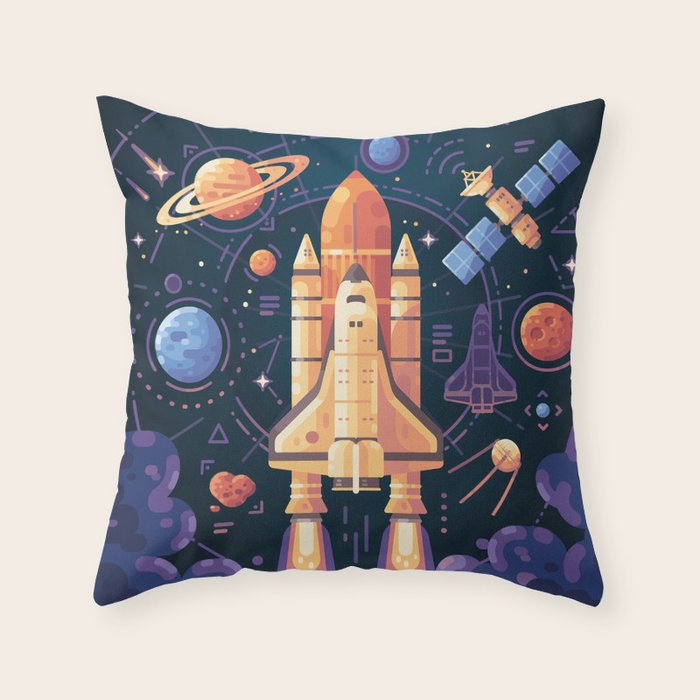 Space Rocket in Solar System Throw Pillow Gallery Image 6