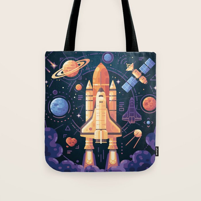 Space Rocket in Solar System Tote Bag Gallery Image 1