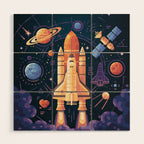 Space Rocket in Solar System Wood Wall Art Gallery Image 1