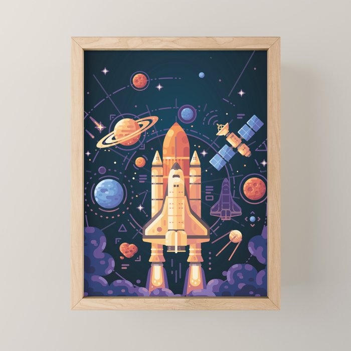 Space Rocket in Solar System Mini Art Print Gallery Image 1
