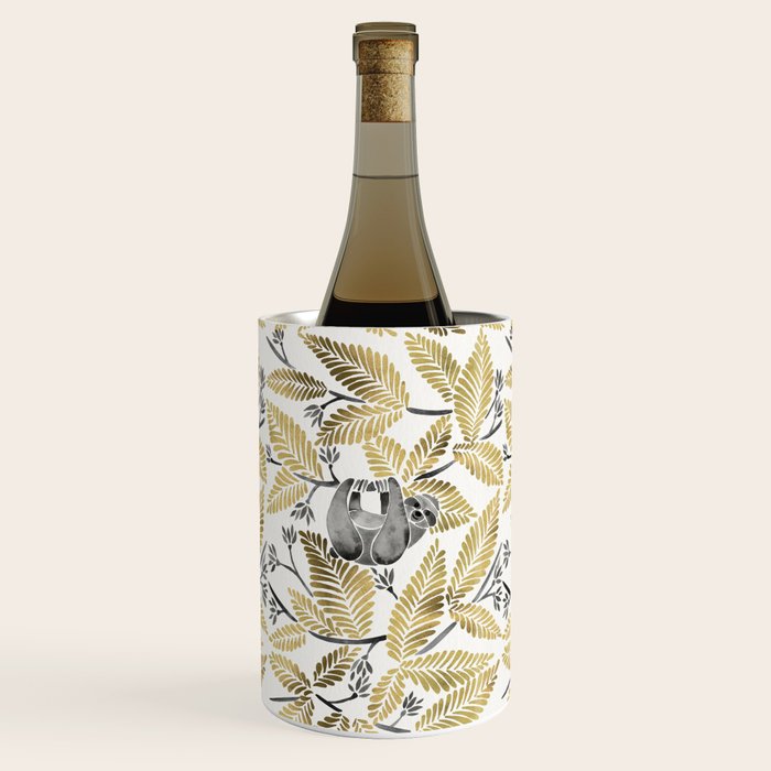 Happy Sloth - Tropical Gold Leaves Wine Chiller Gallery Image 1