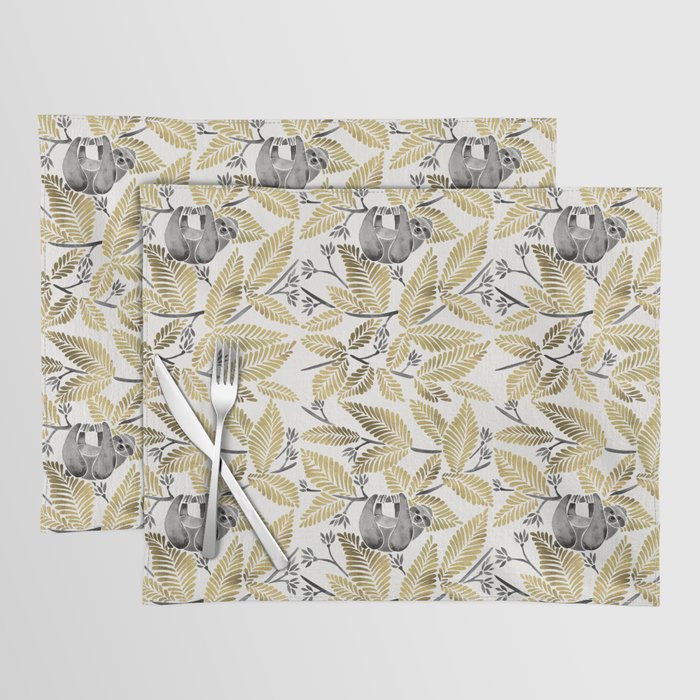 Happy Sloth - Tropical Gold Leaves Placemat Gallery Image 1