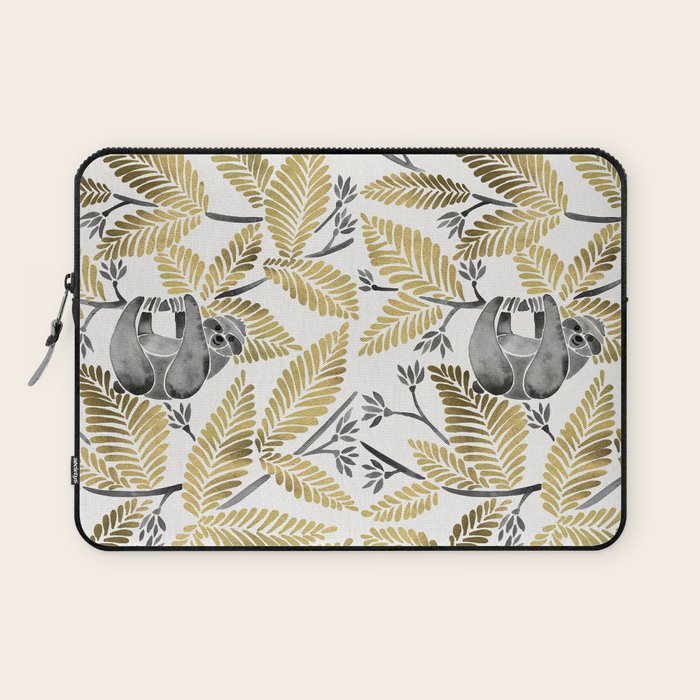 Happy Sloth - Tropical Gold Leaves Laptop Sleeve Gallery Image 1