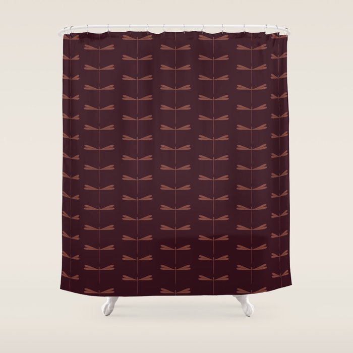Dragonfly Pattern III Dark Red Shower Curtain Gallery Image 1