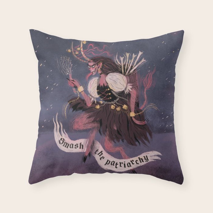 Krampus â Smash the Patriarchy Throw Pillow Gallery Image 6