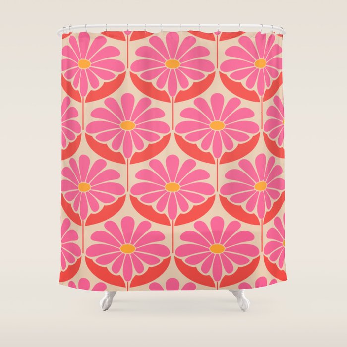 Flower Power - Pink and Red  Shower Curtain Gallery Image 1