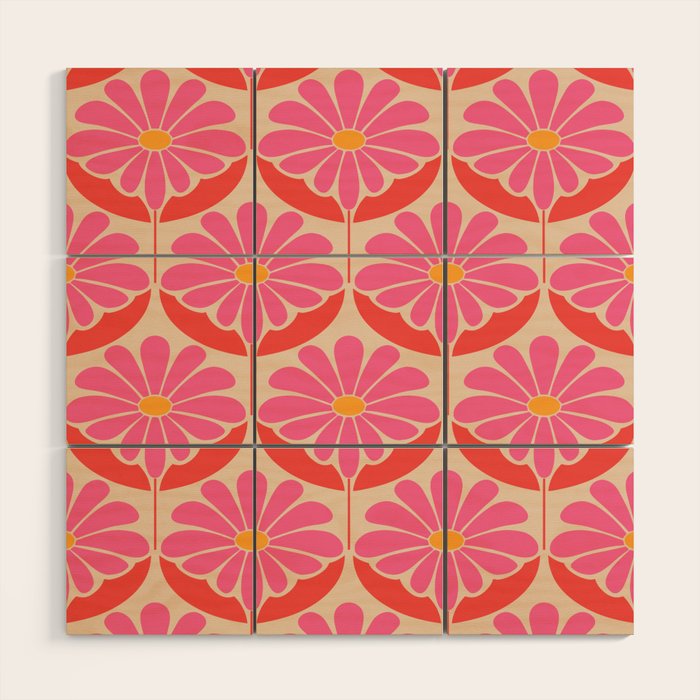 Flower Power - Pink and Red  Wood Wall Art Gallery Image 1