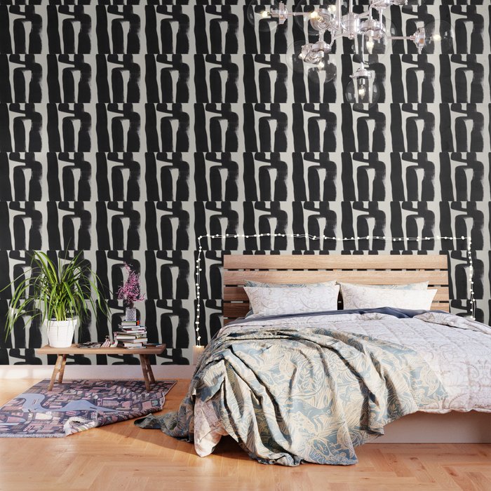 Mid Century Modern Minimalist Abstract Art Brush Strokes Black & White Ink Art Ancient Stripes Wallpaper Gallery Image 3