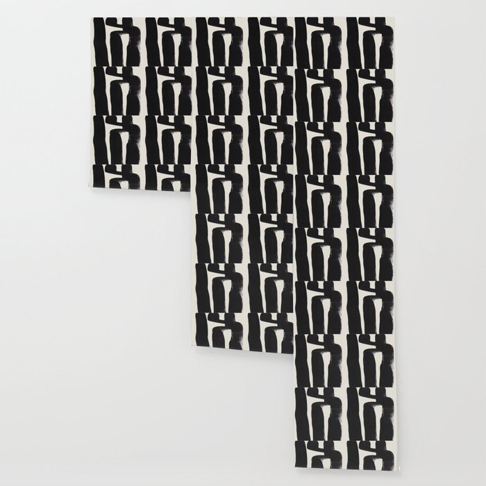 Mid Century Modern Minimalist Abstract Art Brush Strokes Black & White Ink Art Ancient Stripes Wallpaper Gallery Image 3