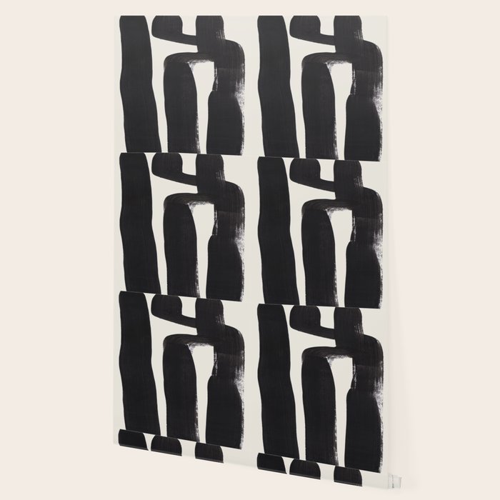 Mid Century Modern Minimalist Abstract Art Brush Strokes Black & White Ink Art Ancient Stripes Wallpaper Gallery Image 2