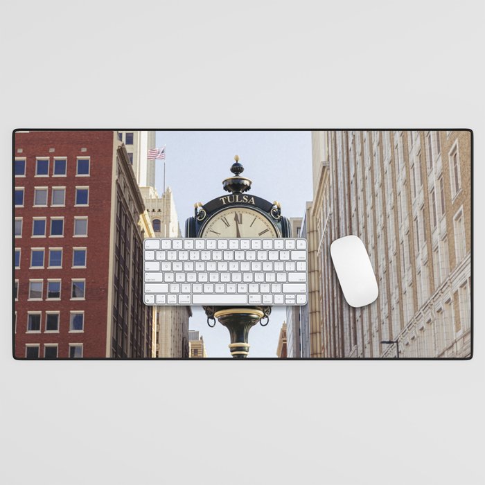 Downtown Tulsa Oklahoma Photography x Tulsa Centennial Clock  Desk Mat Gallery Image 1