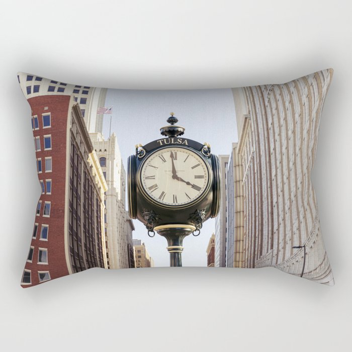 Downtown Tulsa Oklahoma Photography x Tulsa Centennial Clock  Rectangular Pillow Gallery Image 1