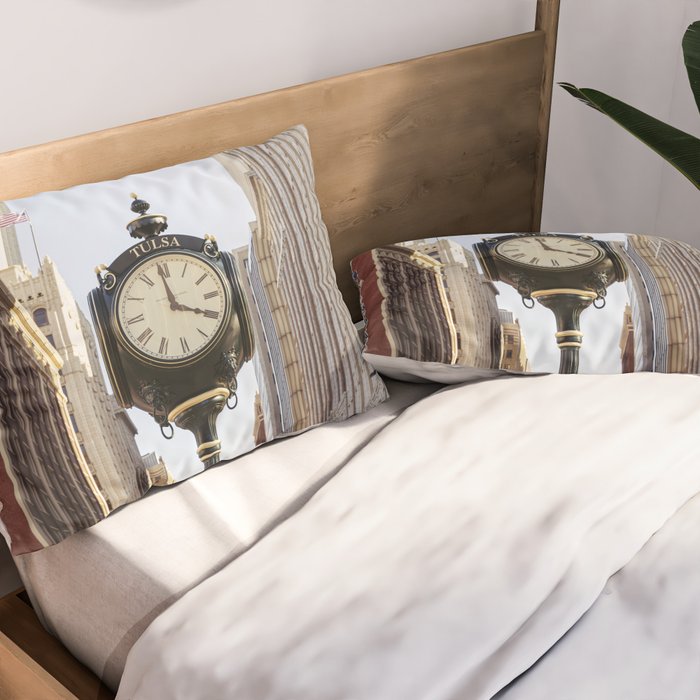 Downtown Tulsa Oklahoma Photography x Tulsa Centennial Clock  Pillow Sham Gallery Image 2