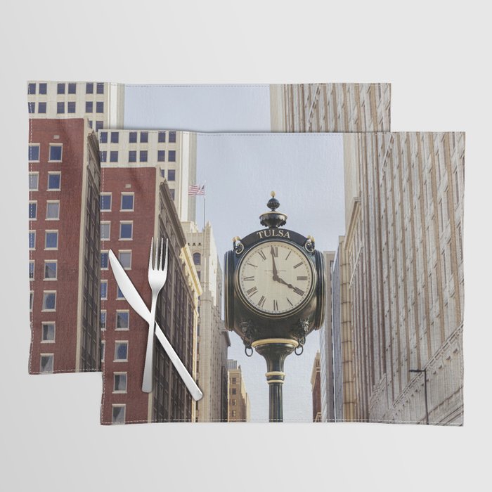 Downtown Tulsa Oklahoma Photography x Tulsa Centennial Clock  Placemat Gallery Image 1
