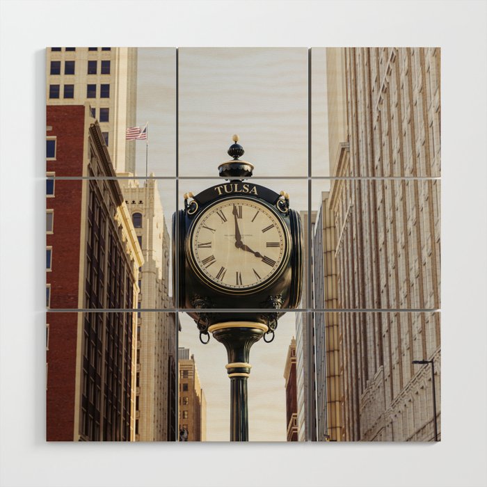 Downtown Tulsa Oklahoma Photography x Tulsa Centennial Clock  Wood Wall Art Gallery Image 1