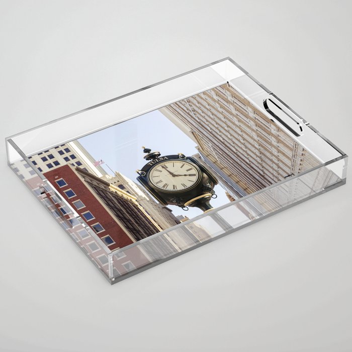 Downtown Tulsa Oklahoma Photography x Tulsa Centennial Clock  Acrylic Tray Gallery Image 1