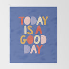 Today is a Good Day in blue red peach pink and mustard yellow Throw Blanket Gallery Image 2