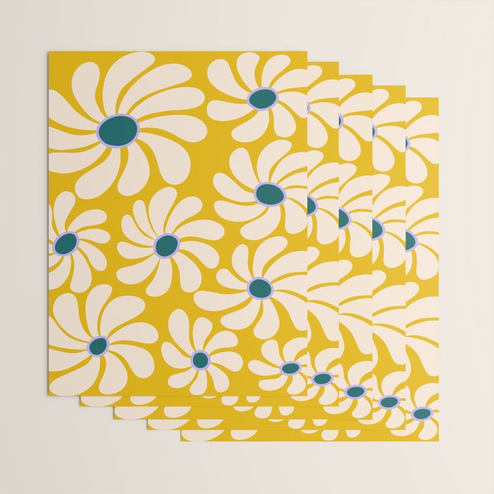 Retro Super Bloom - 70's Vibe - Yellow Wrapping Paper Gallery Image 3