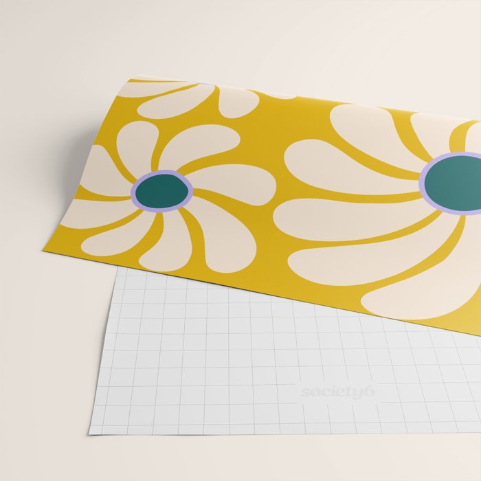 Retro Super Bloom - 70's Vibe - Yellow Wrapping Paper Gallery Image 2