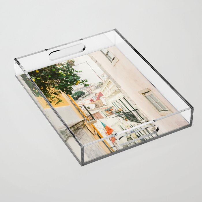 Lemon Tree in Alley of Old Town of Lisbon - Portugal Travel Photography Acrylic Tray Gallery Image 1