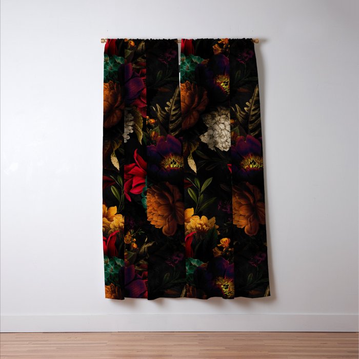 Midnight Hours Dark Vintage Flowers Garden Window Curtain Gallery Image 3