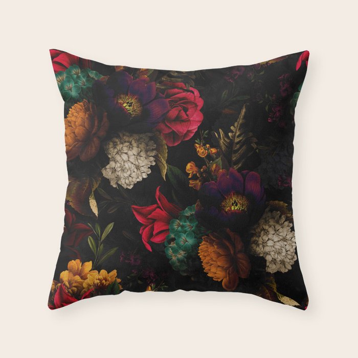 Midnight Hours Dark Vintage Flowers Garden Throw Pillow Gallery Image 1