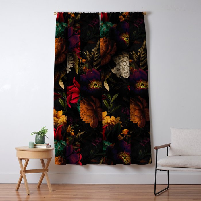 Midnight Hours Dark Vintage Flowers Garden Window Curtain Gallery Image 5