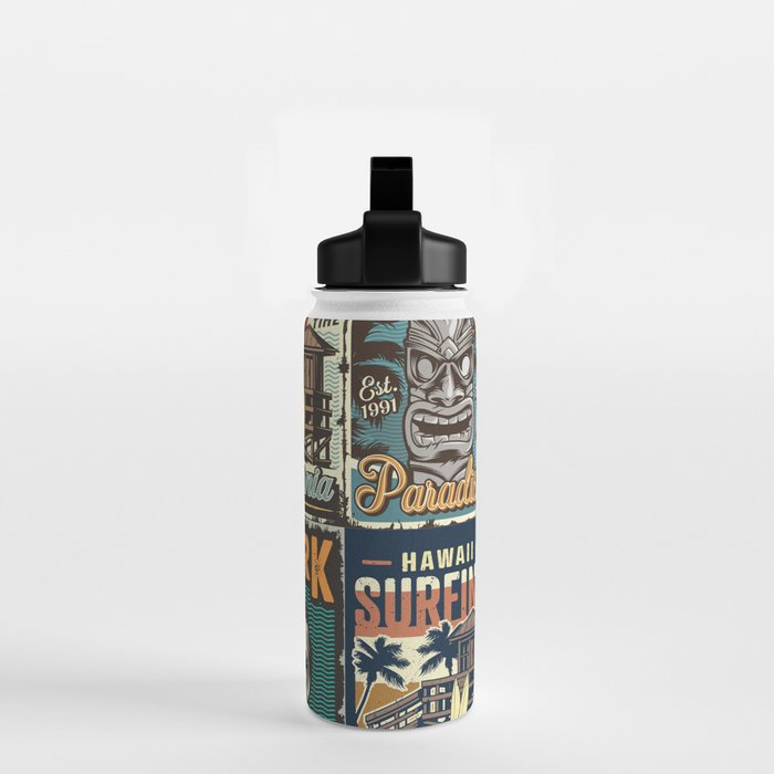 Vintage Surfing Poster Water Bottle Gallery Image 2