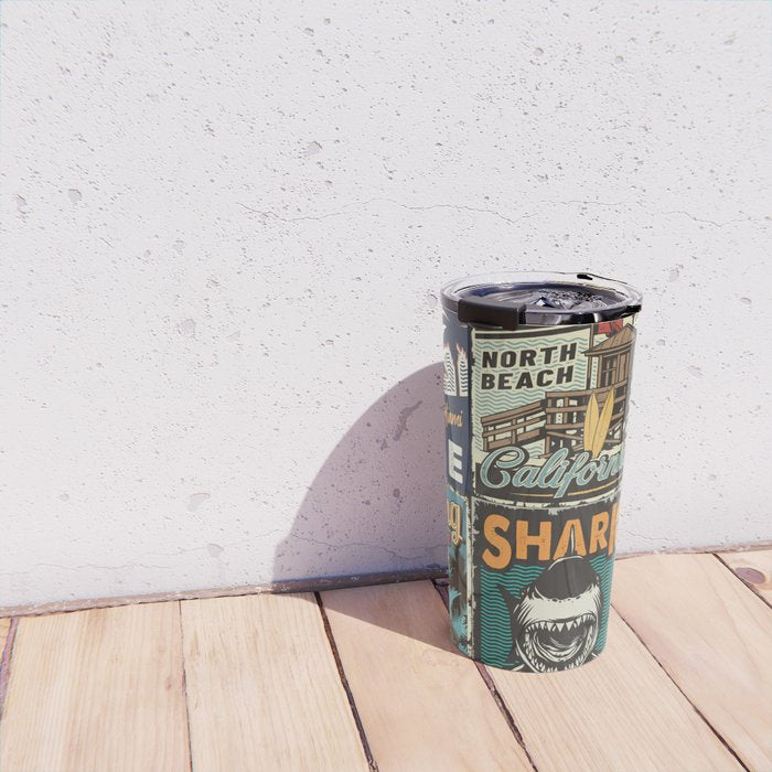 Vintage Surfing Poster Travel Mug Gallery Image 4