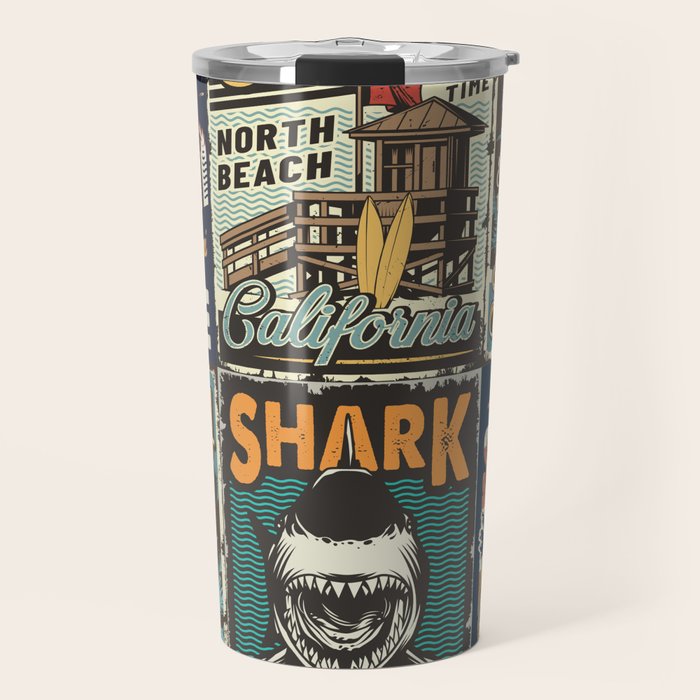 Vintage Surfing Poster Travel Mug Gallery Image 1
