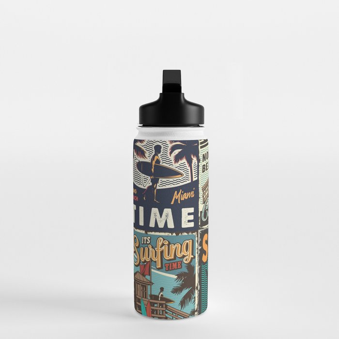 Vintage Surfing Poster Water Bottle Gallery Image 3