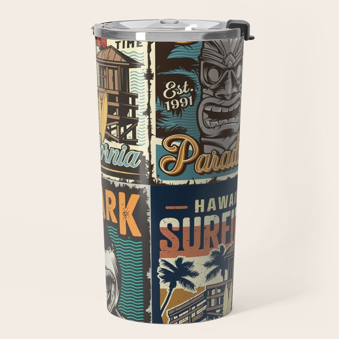 Vintage Surfing Poster Travel Mug Gallery Image 2